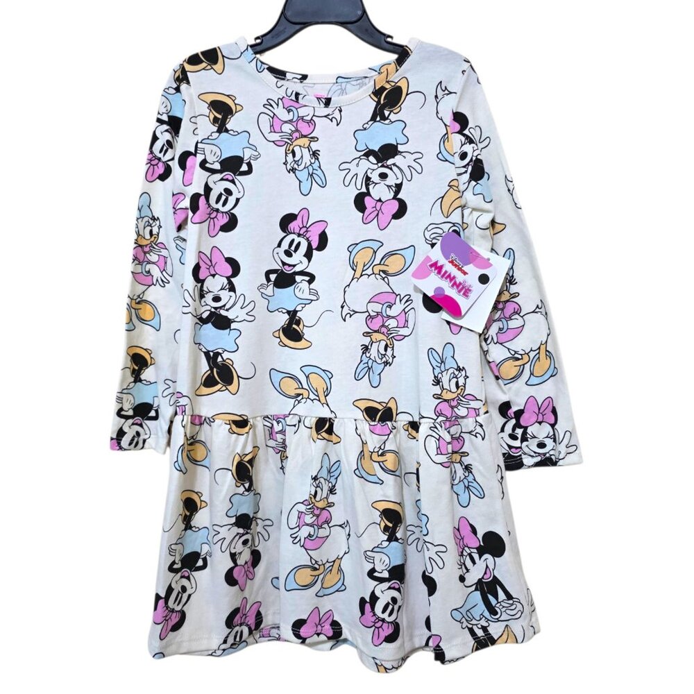 Disney Minnie Mouse & Daisy Toddler Dress Girls 5T Print Drop Waist Long Sleeves